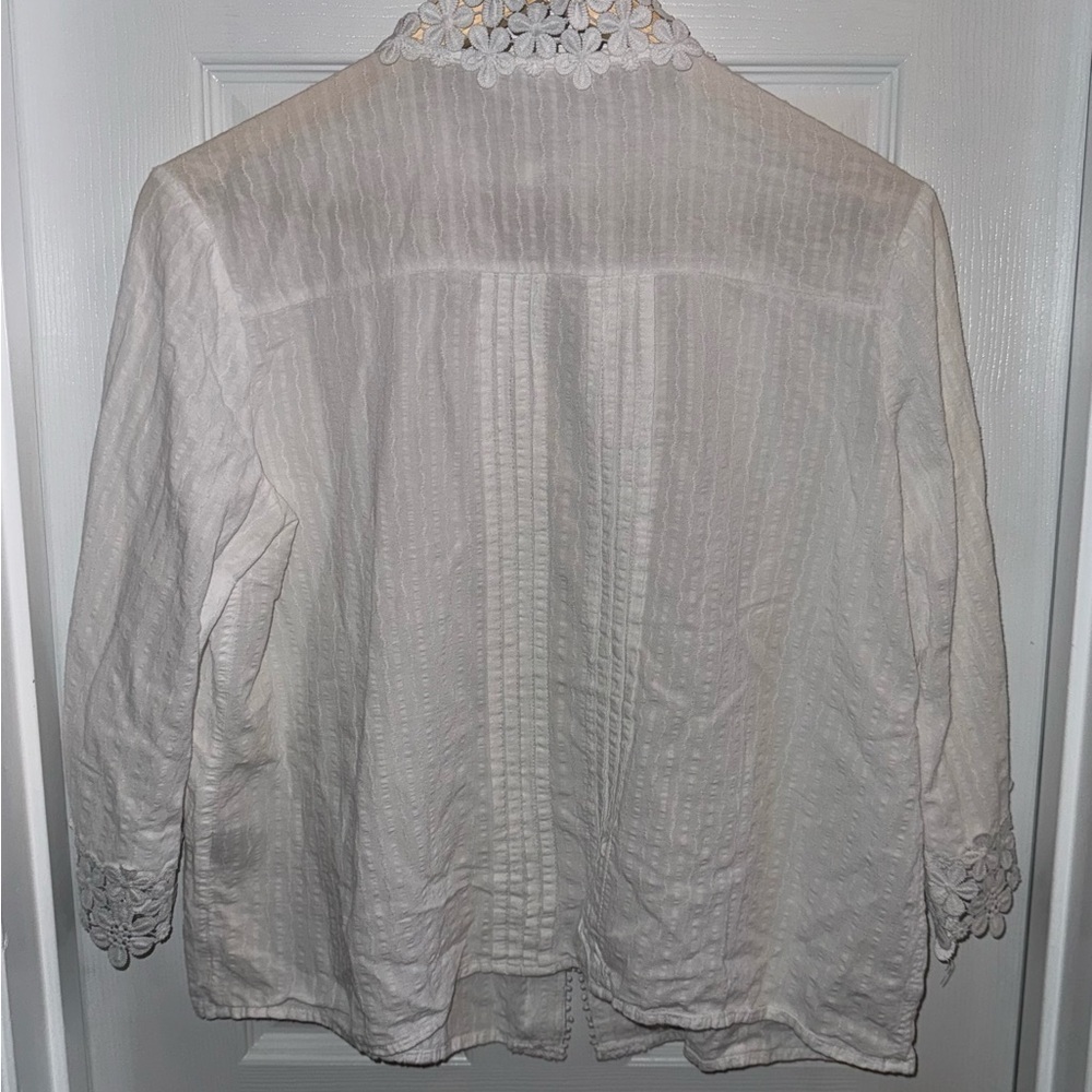 Pol Floral Fairy Lace Mock Neck Button Blouse Womens M White Whimsical Feminine - Picture 5 of 9